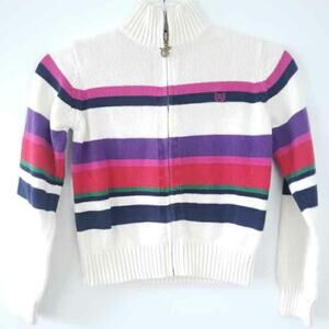 Chaps Girls Sweater Stripe Pink Purple Medium Zip Up Cardigan EUC
